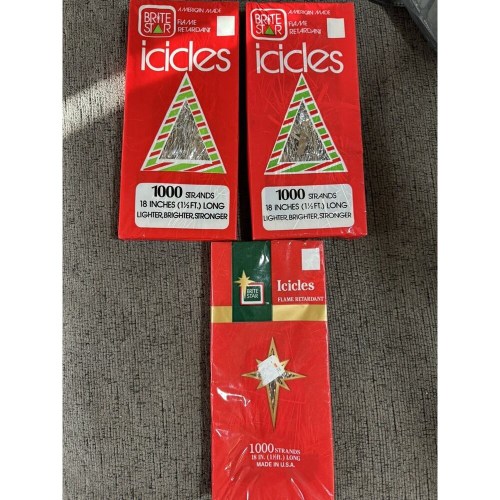 3 Boxes Vintage Brite Star Christmas Tree Silver Tinsel Icicles 1000 Strands